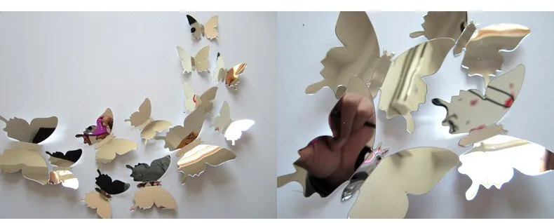 M0yinse 12 шт./компл. зеркало настенные Арт-стикеры бабочки ПВХ 3D зеркальный настенный художественный Декор для дома стенка холодильника наклейка украшение дома - Цвет: M0yinse