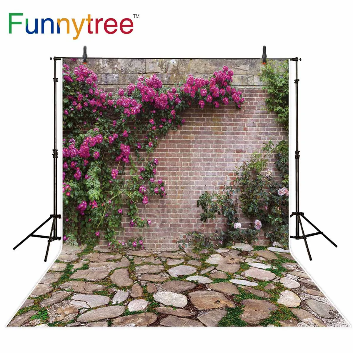 Funnytree фотостудия Весна природа виниловые, с изображением кирпичной стены сад цветок фон лоза фото фон фотосессия
