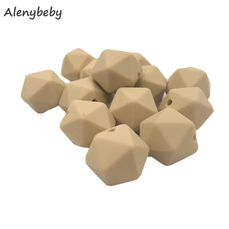 Oatmeal 50pc 17mm Silicone Teether Beads Safe Icosahedron Shaped Candy Mix Color Teething Silicone Bead Toy BPA Free DIY Necklace Making - Цвет: Oatmeal