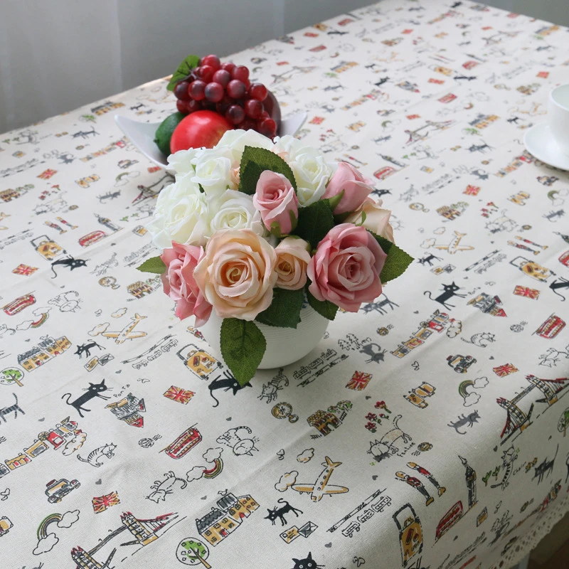 Европа стиль кружева белье хлопок скатерть прямоугольная кот печать крышка