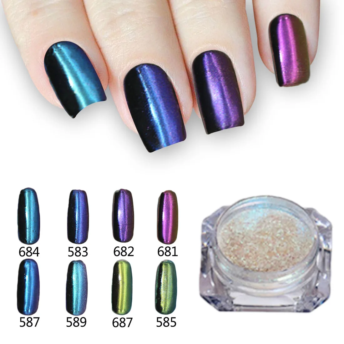 Мерцающая блестящая зеркальная пудра для ногтей голубой зеленый фиолетовый цвет
