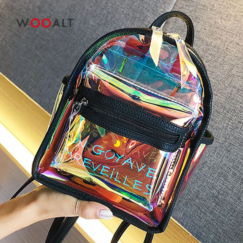 Wooalt 2019 женские маленькие рюкзаки мини дорожные сумки серебряные Прозрачные
