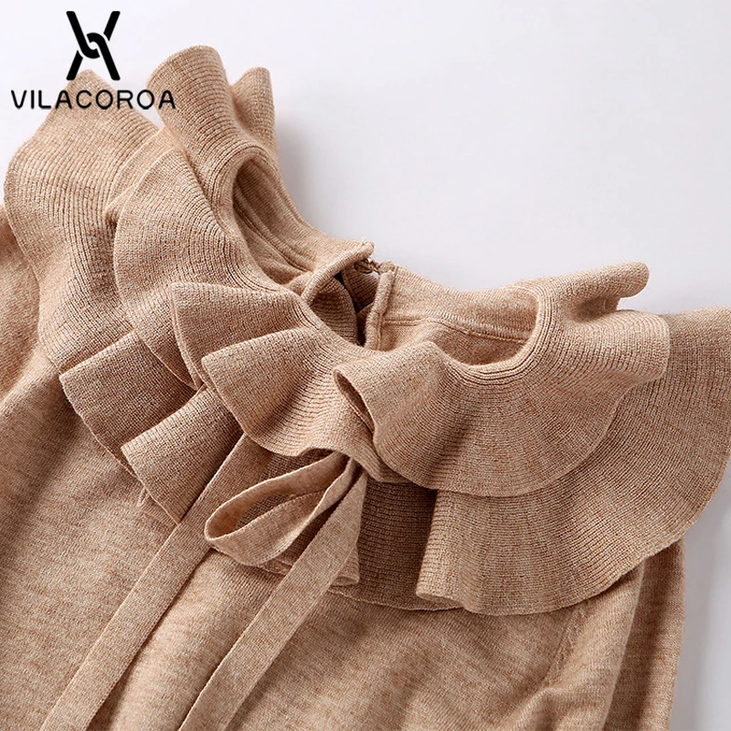 Качественные ткани хаки Fuffles пуловеры с круглым вырезом для женщин с длинным рукавом Зимний Теплый вязаный свитер Женский Повседневный джемпер