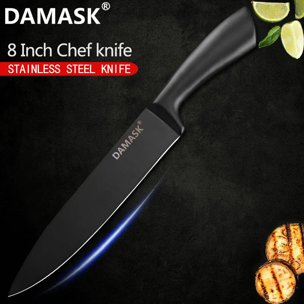 8 inch Chef DAMASK наборы кухонных ножей из нержавеющей стали с высокой твердостью 3Cr13Mov японские кухонные ножи для чистки мяса Кливер кухонные принадлежности - Цвет: 8 inch Chef