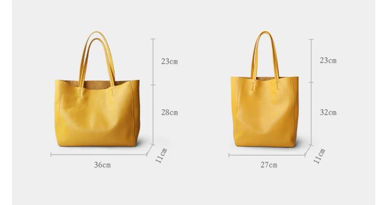 Women Luxury Bag Casual Tote Female Lemon Yellow Fashion Shoulder Handbag Lady Cowhide Genuine Leather Shoulder Shopping Bag