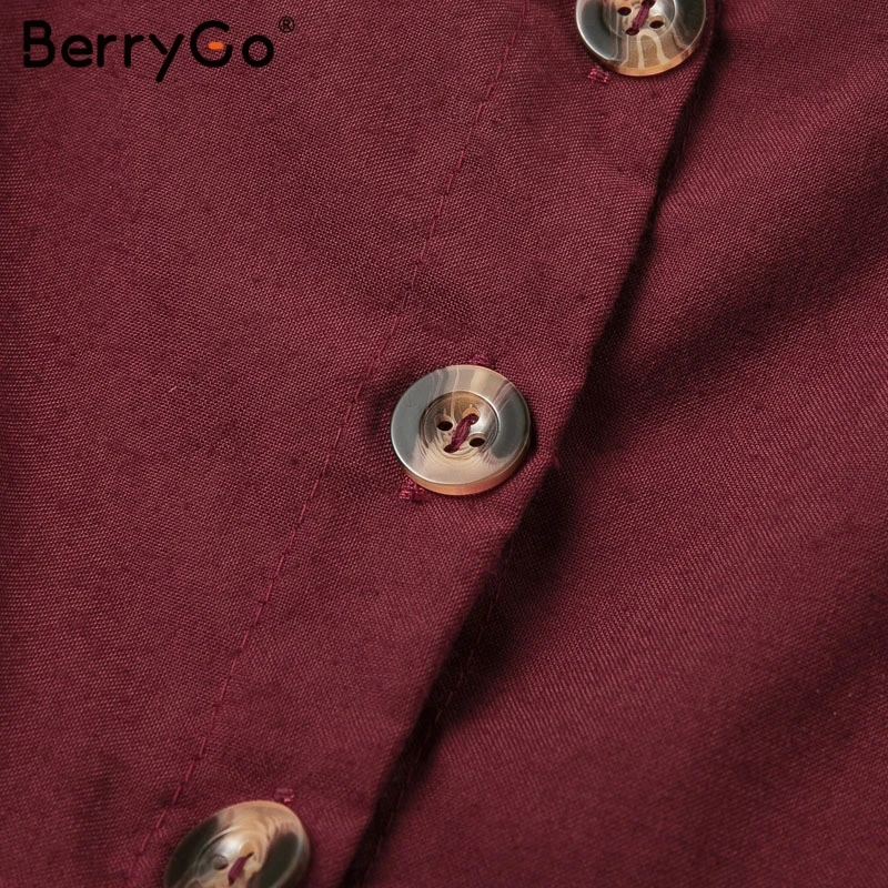 BerryGo Boho платья женское платье Кнопка миди плюс размер сплошной летний пляжный
