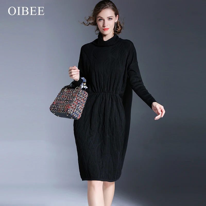 OIBEE2019 повседневные женские платья плюс размер весеннее платье для женщин офисная работа с длинным рукавом сексуальные черные до середины икры
