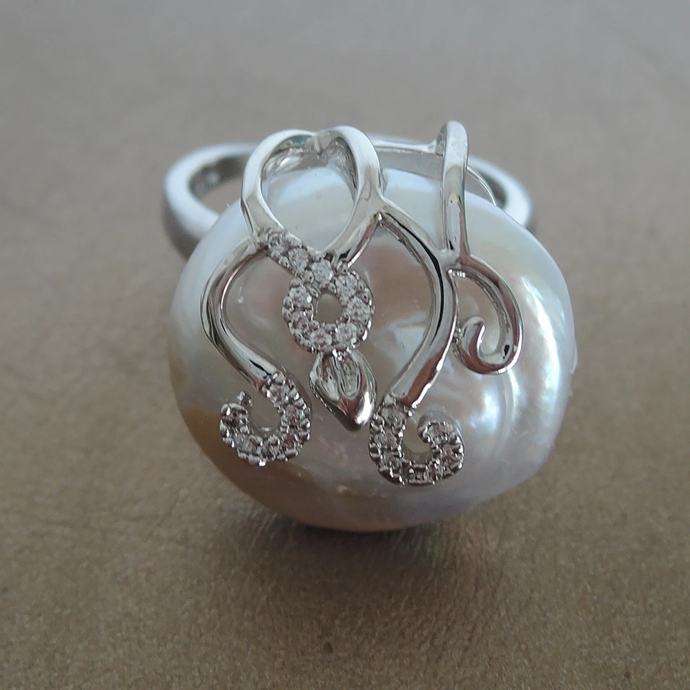 

100% NATURE FRESHWATER PEARL RING, big coin shape baroque pearl ring .20 mm pearl