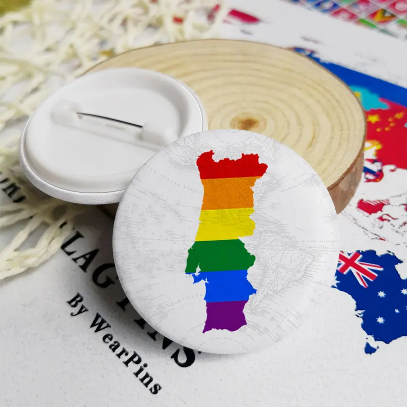 Карта флага Португалии жестяные булавки на пуговицах ЛГБТ радуга гордость