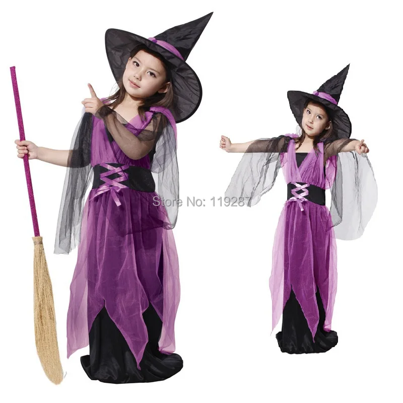 Shanghai Story Детские костюмы на Хэллоуин + шляпа для девочек с ведьмой Фиолетовый