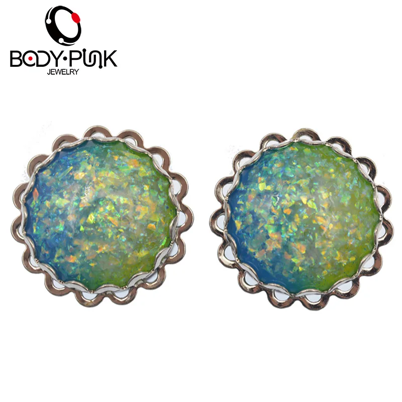Пирсинг в стиле панк ювелирные изделия Синий Зеленый смешанный опал затычки для