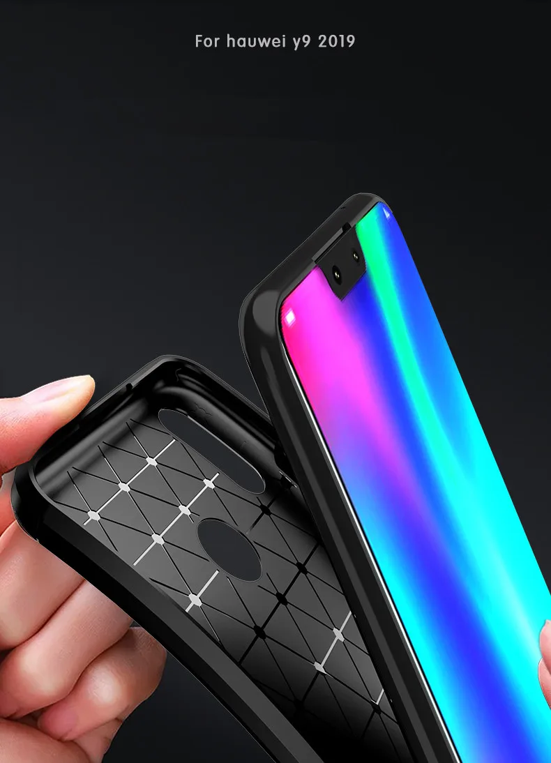 Для huawei Y9 2019 случай углеродного волокна Drop-доказательство мягкий чехол ТПУ для