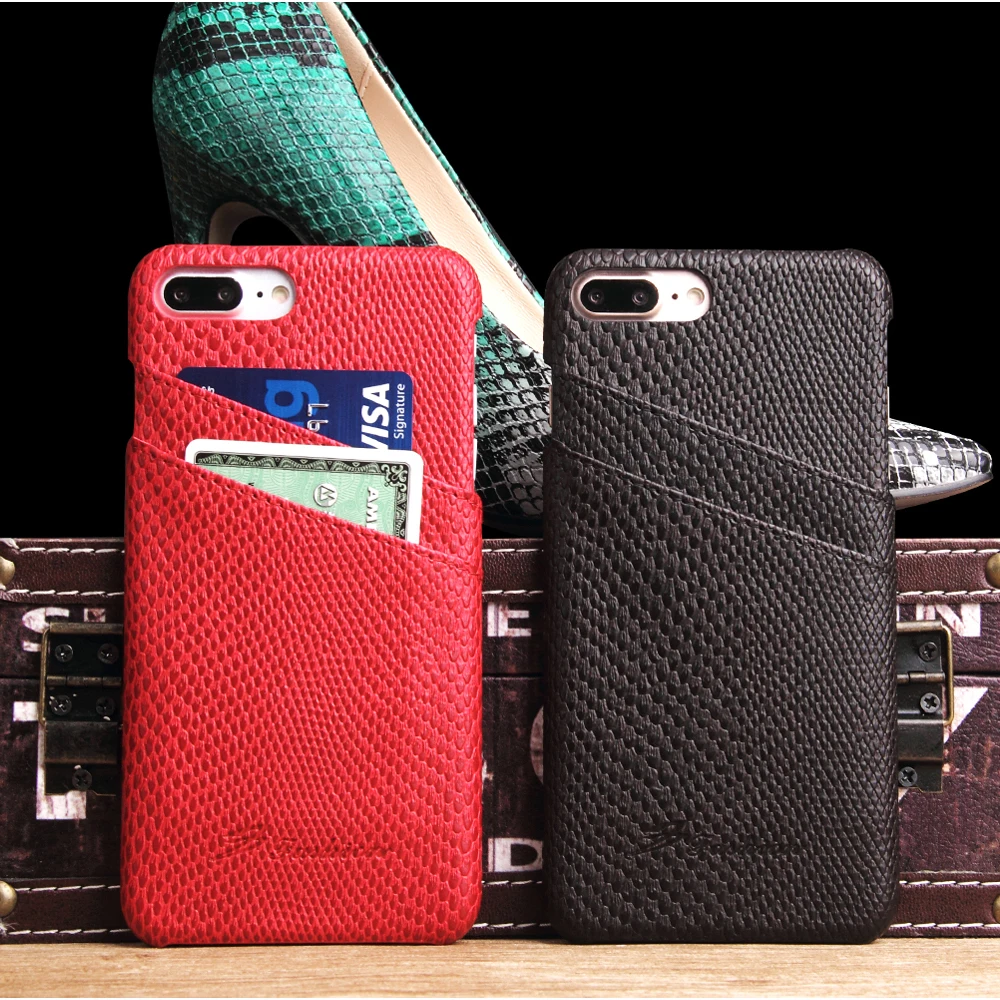 Красный fierre shann бренд PU кожа чехол для iPhone 7 Plus/8 плюс текстура питона с кармашком для карт ультра тонкая задняя крышка(D0127