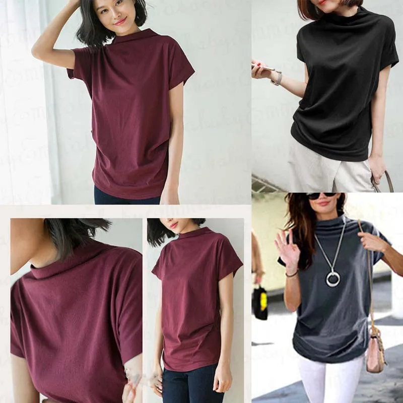 Летние женские топы с высоким воротом 2018 новые модные повседневные свободные
