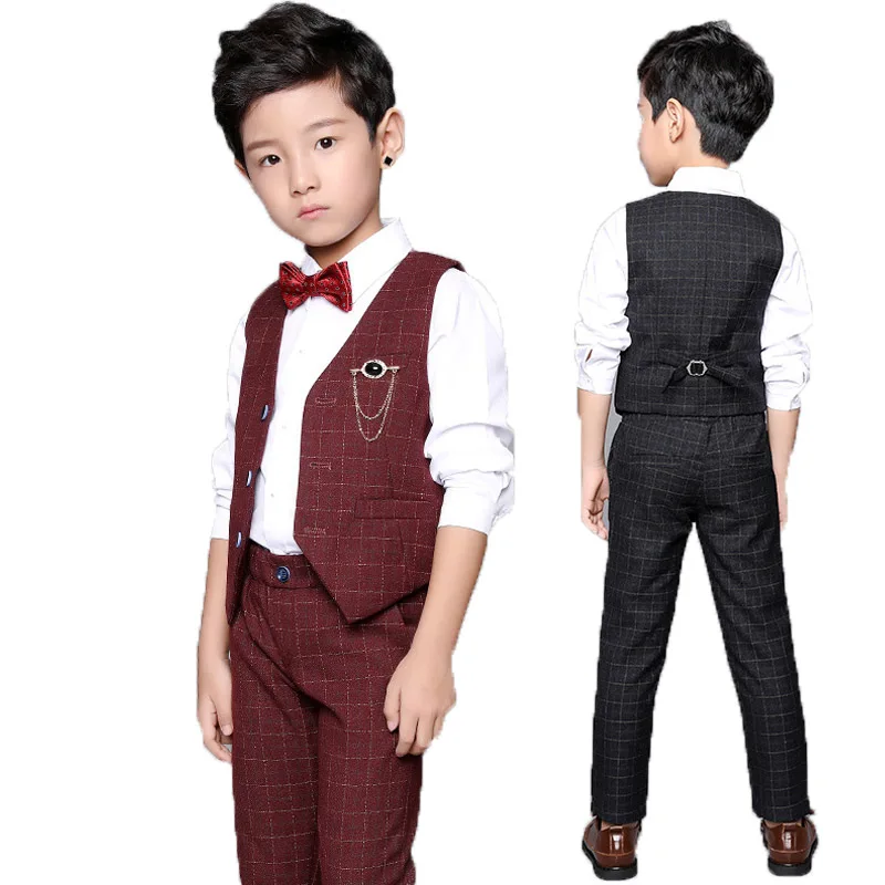 2021 Kids Folwer Boys Formal Suits Tuxedo Sets 2Pcs Gentleman Baby Wedding Birthday Suit Waistcoat Pant 2PCS Clothes | Детская одежда и