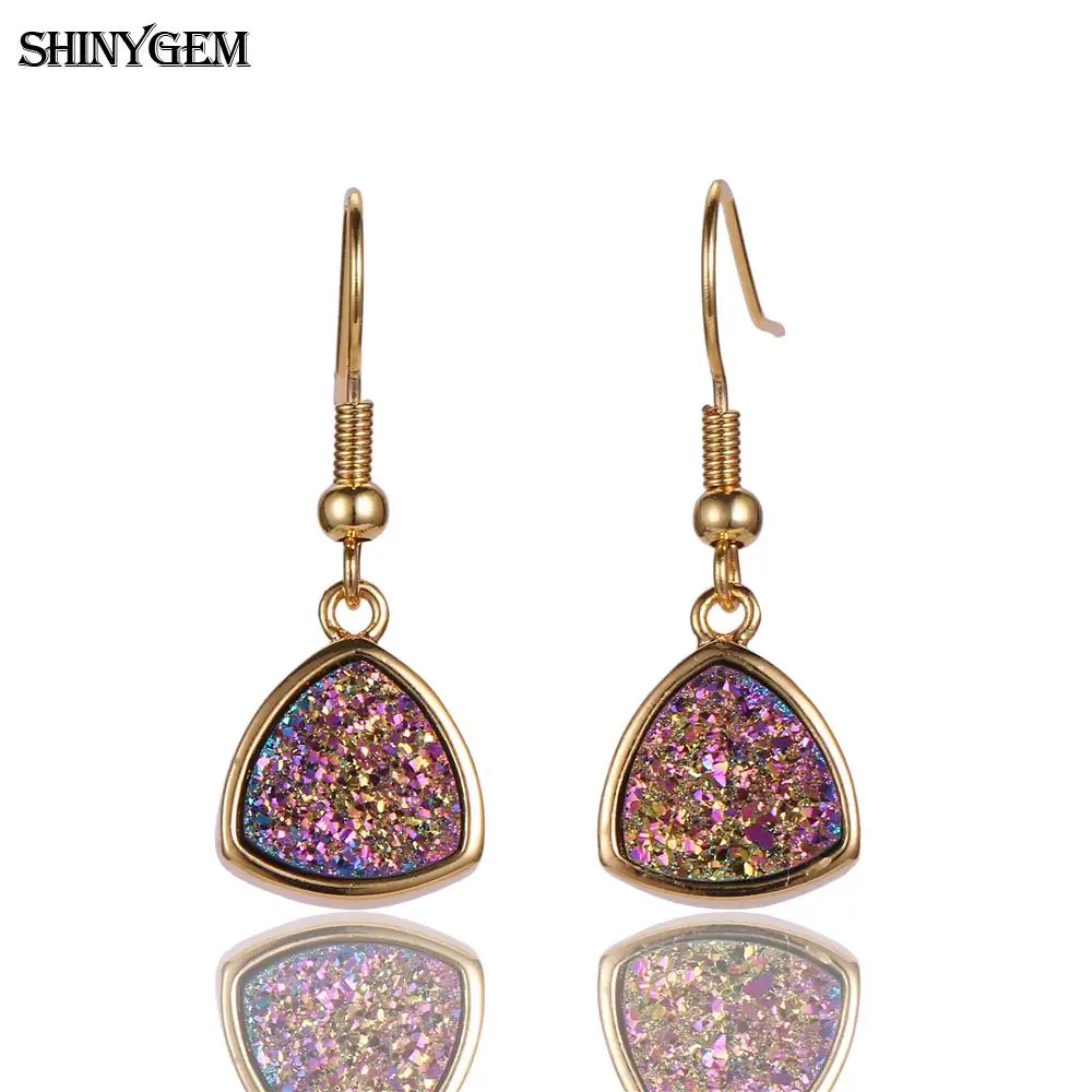 Rainbow Серьги-капли с золотым покрытием ShinyGem, серьги-подвески, сверкающие, длинное из натурального камня, серьги с опалом, минеральными кристаллами для женщин - Окраска металла: Rainbow
