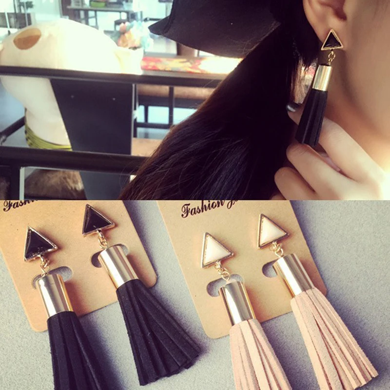Винтажные треугольные серьги подвески из искусственной замши длинные висячие