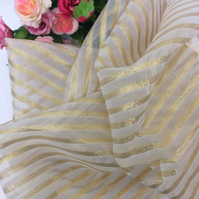 GLace 1 м/лот новая золотая линия полосатая органза ткань основной цвет ткани модная