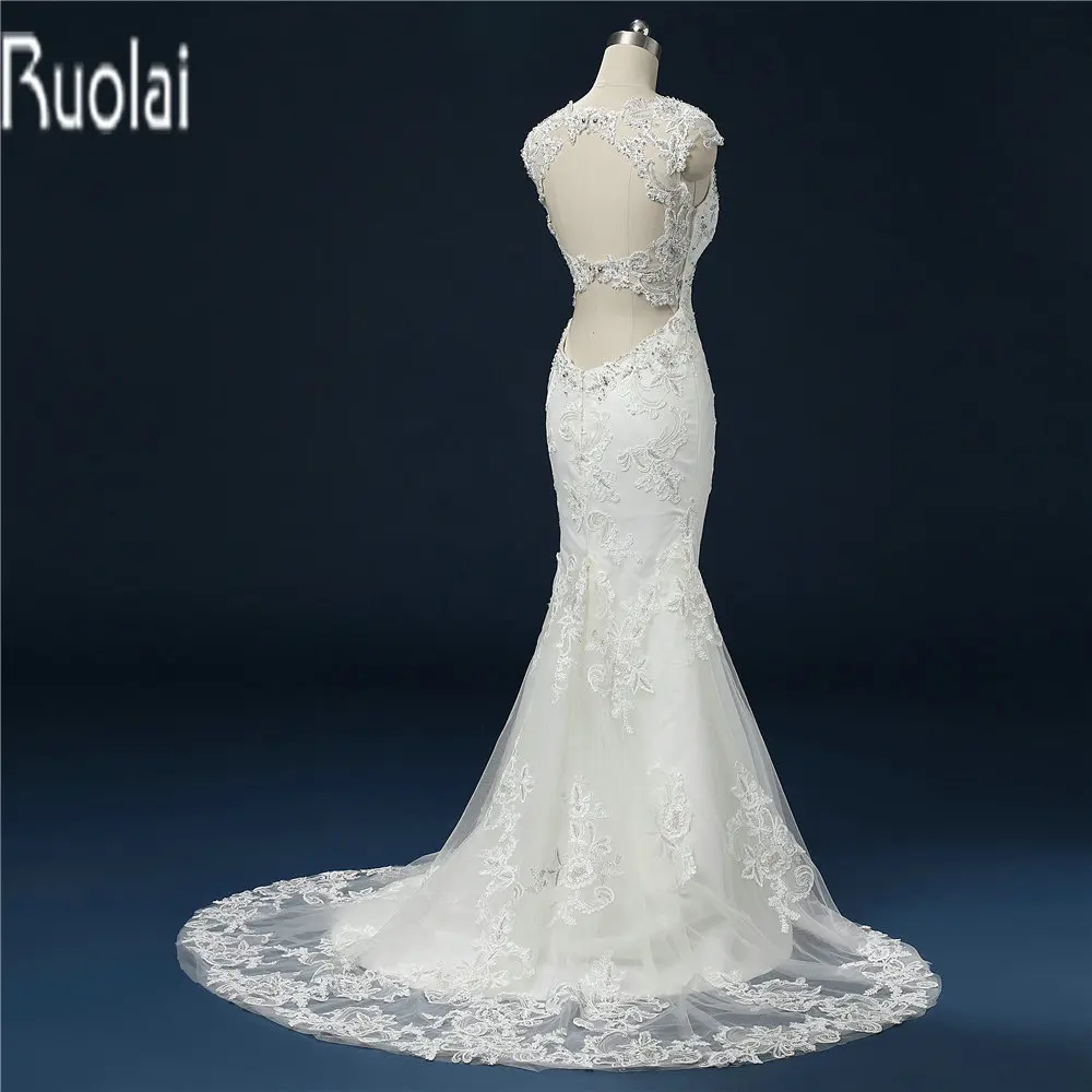 2016 New Arrival Sexy Lace Applique Cap Sleeves Open Back Mermaid Formal Long Church Wedding Dresses Bridal Gown | Свадьбы и