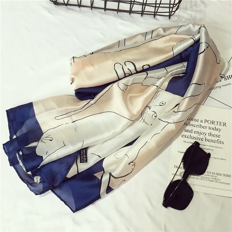 

2019 new scarf female Cat print printing Scarf women's wild summer sunscreen shawl beach towel fashion silk scarf gift 90x180