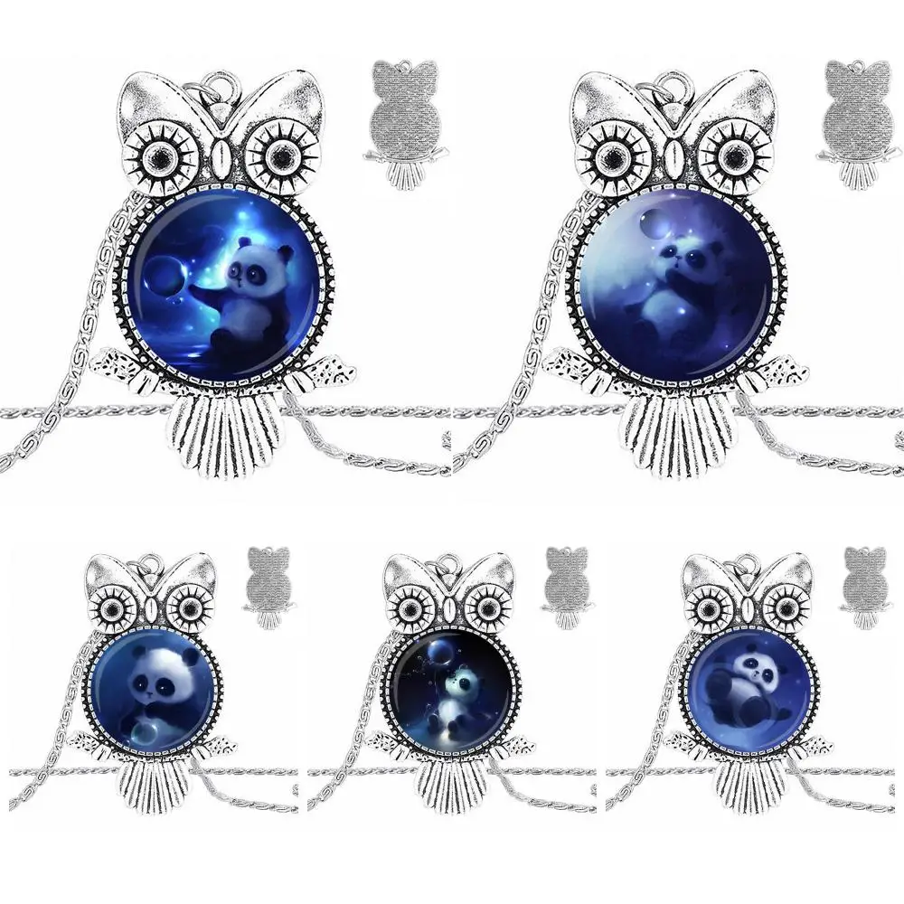 EJ глазурованная панда для ребенка стеклянный кабошон подвеска ожерелье сова