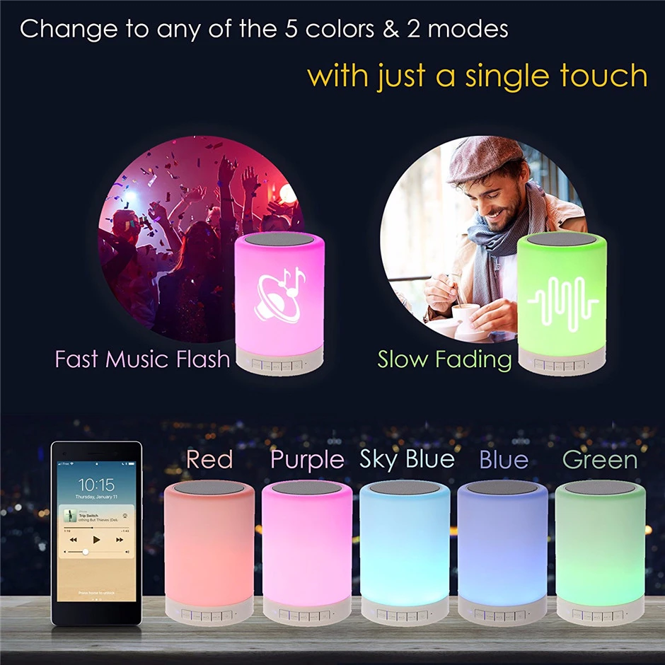 Беспроводной Bluetooth музыкальный динамик с сенсорным управлением RGB Диммируемый