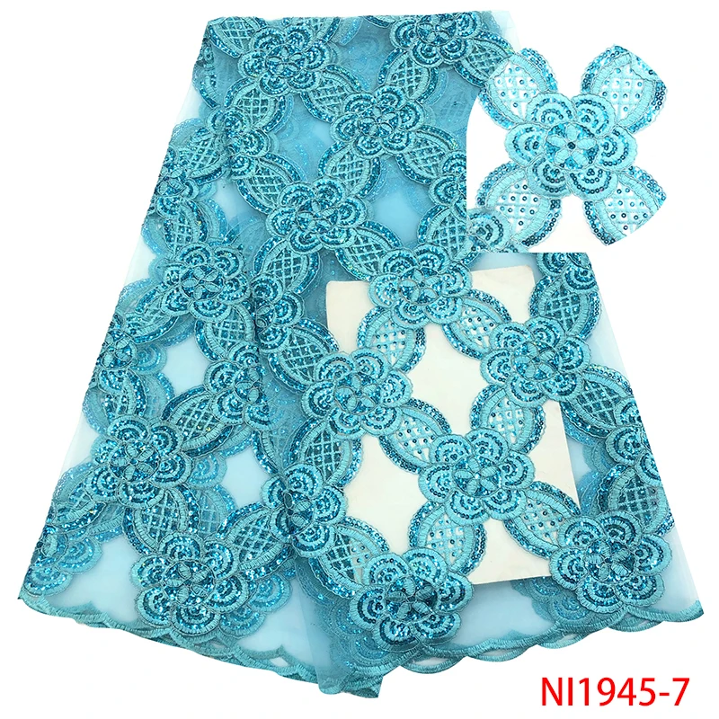 

Turquoise Sequins Lace Fabrics High Quality Embroidery Bridal Lace French Tulle Mesh Lace Fabrics for Wedding Dresses NI1945