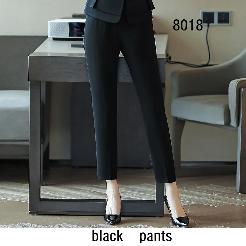 black pants Женские костюмы, тонкий летний костюм, короткий рукав, блейзеры, брюки, комплект из 2 предметов, OL, формальный, деловой, женский брючный костюм, женский комплект, костюмы - Цвет: black pants
