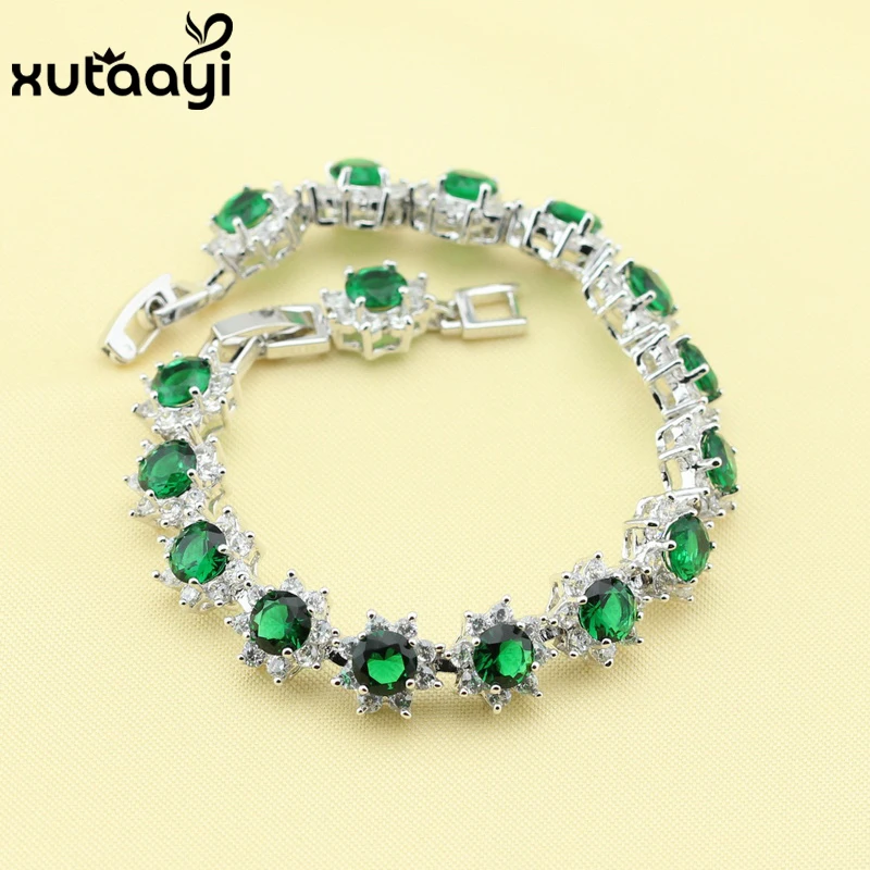 Женский Регулируемый браслет-цепочка из зеленых изумрудов длина 18 + 2 см |