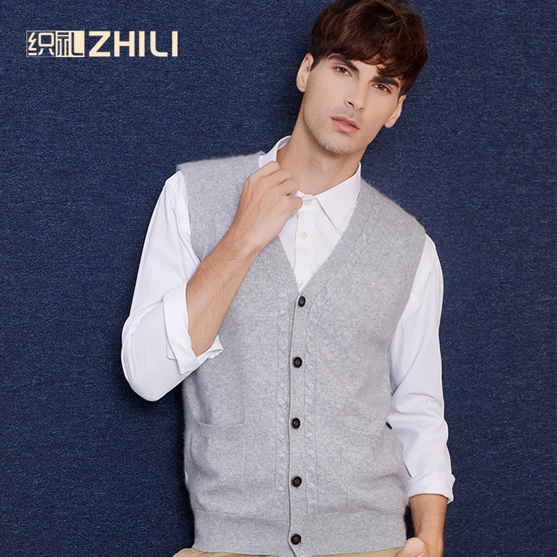 New autumn casual man v-neck argyle cashmere cardigan vest button up sleeveless sweater cardigan