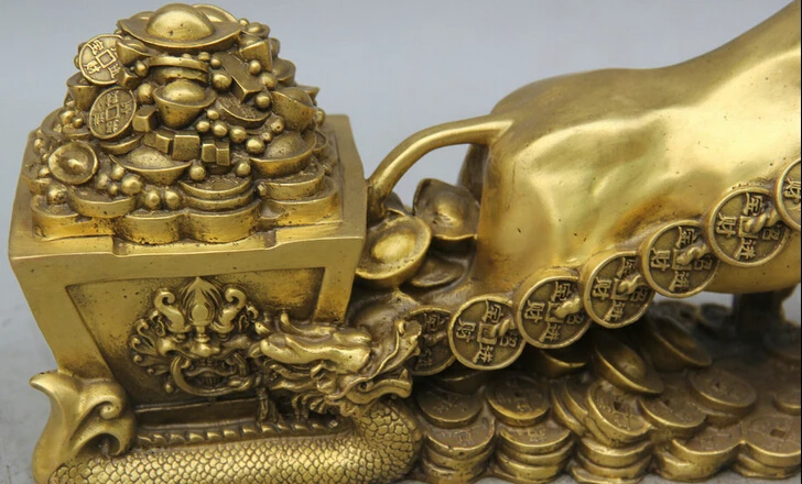 JP S62 14 &quotКитайская латунь богатство деньги Дракон бык Oxen draw вагоны Сокровище Чаша