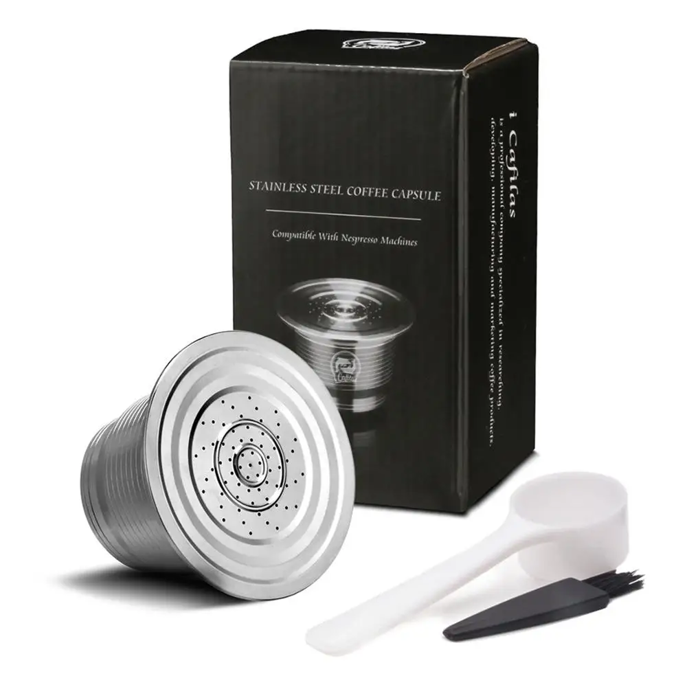 3pcs Steel 1 набор, Nespresso, нержавеющая сталь, многоразовая, многоразовая, кофейная капсула, Темпер, кофейная капсула для машины Nespresso+ 1 ложка+ 1 кисточка - Цвет: 3pcs Steel