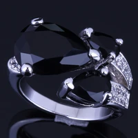 super big pear black cubic zirconia white cz silver plated ring v0149