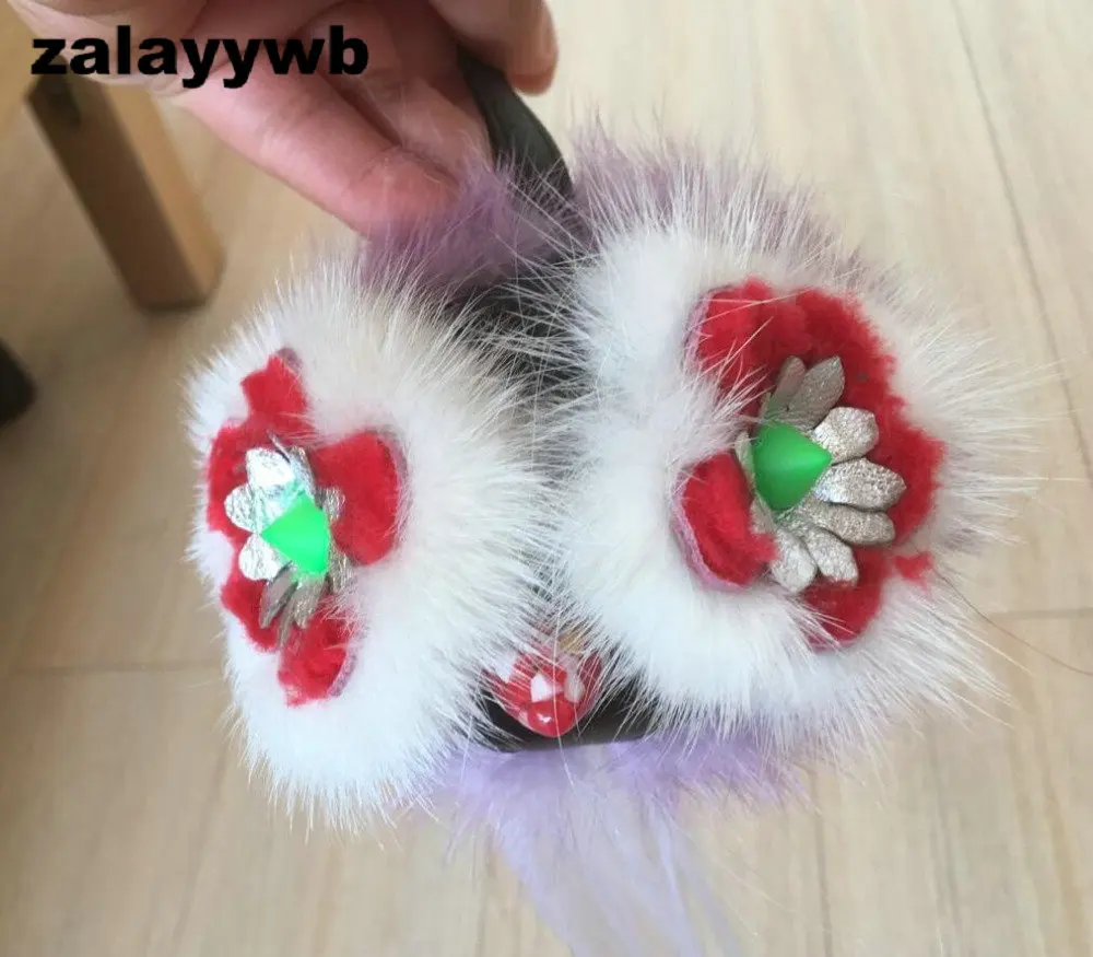 Zalzyywb fuffly Карл из натуральной норки Мех животных помпонами Монстр сумку жуки Шарм