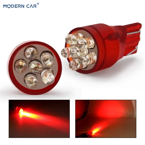 T10 6LED Современный автомобиль 1 шт. W5W T10 светодиодный светильник лампы для авто 3 Вт 7443 4/6/9 светодиодный автомобильный тормоз обратного светильник AC/DC 12V светодиодные лампы сигнала поворота T20 лампочки красный - Испускаемый цвет: T10 6LED