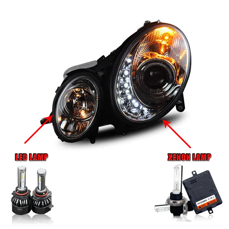 LED HighBeam 2 шт. светодиодный головной светильник s для Benz W211 2003-2009 Автомобильный светодиодный светильник s двойные ксеноновые линзы автомобильные аксессуары дневные ходовые огни противотуманный светильник - Цвет: LED HighBeam