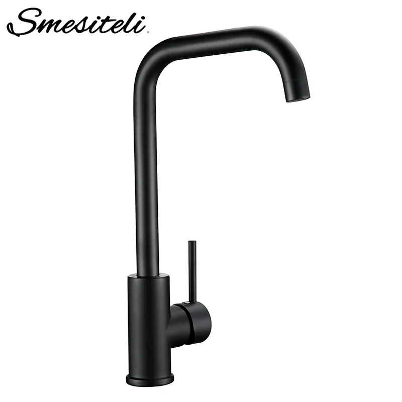 

Smesiteli Kitchen Faucets Matte Black Brass 360 Degree Single Handle Kitchen Sink Faucet Hot & Cold Water Mixer Tap