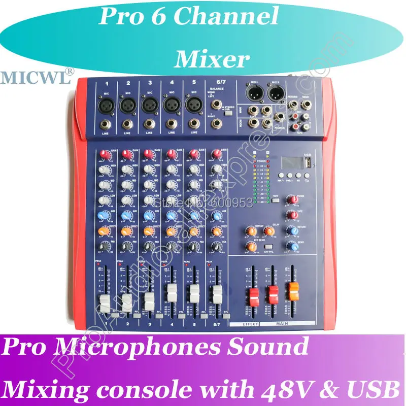 Микшерная консоль MICWL CT6 Series Pro Live Studio для микрофона микшер 48 В USB отвечает всем