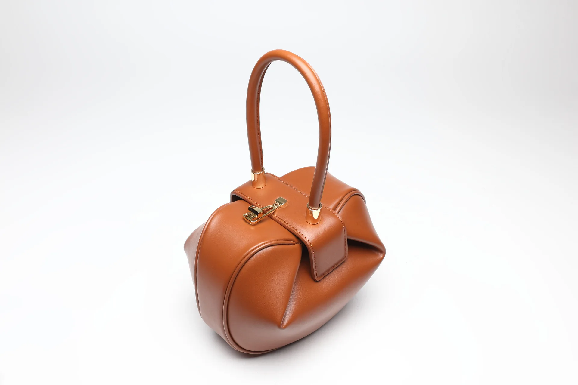 Elegant Genuine Cow Leather Women Round Dumpling Bag Small Clutch Purse Evening Wrist Bag Ladies Top-handle Handbag Classic Hobo