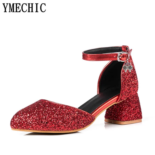 Туфли-лодочки YMECHIC с ремешком на щиколотке и пряжкой большие размеры красные