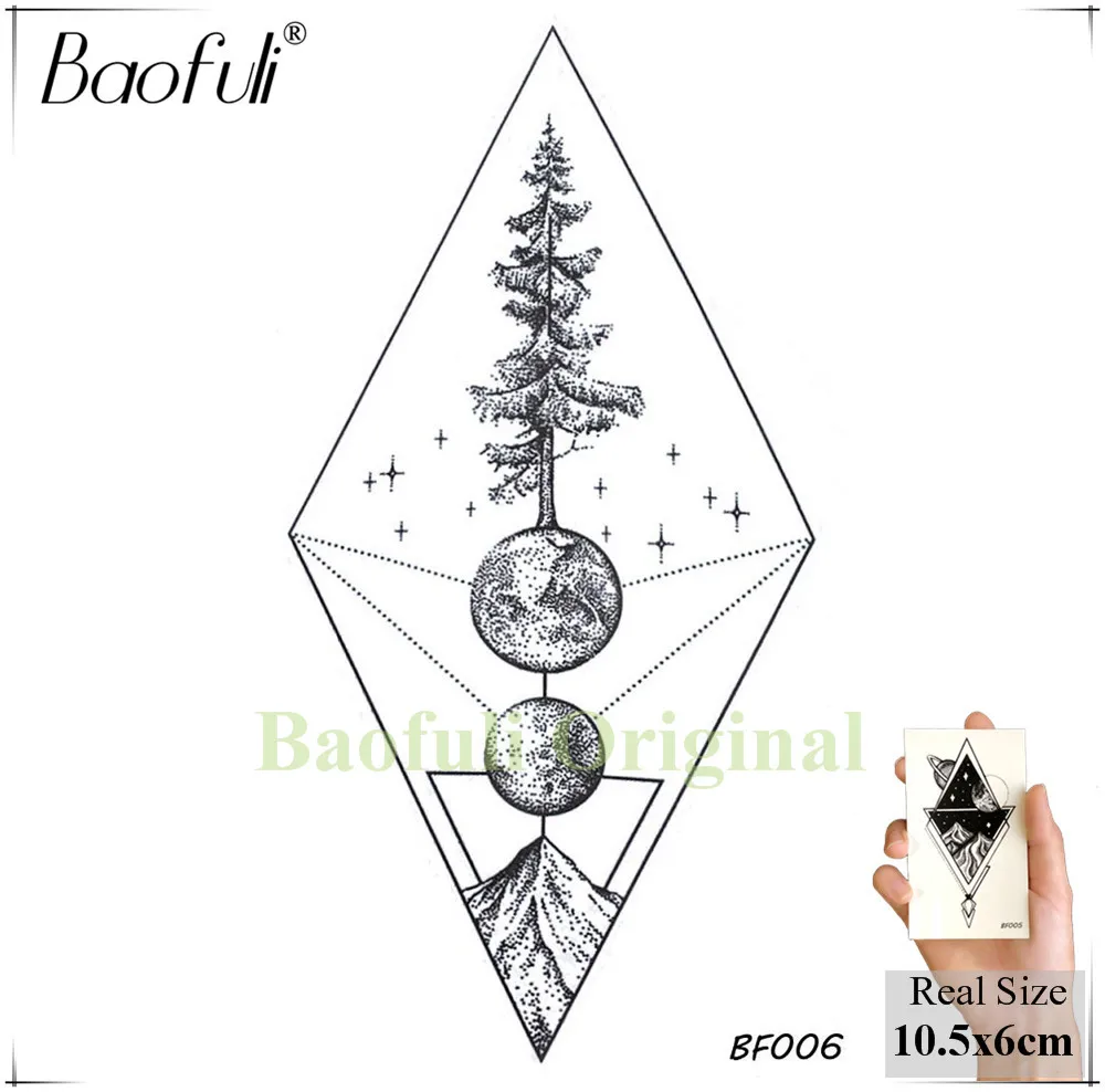 Временная тату наклейка BAOFULI планеты луна лес горы боди арт искусственная