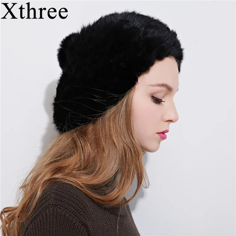 Xthree Модный зимний женский берет из кроличьего меха шапка для девочки теплые
