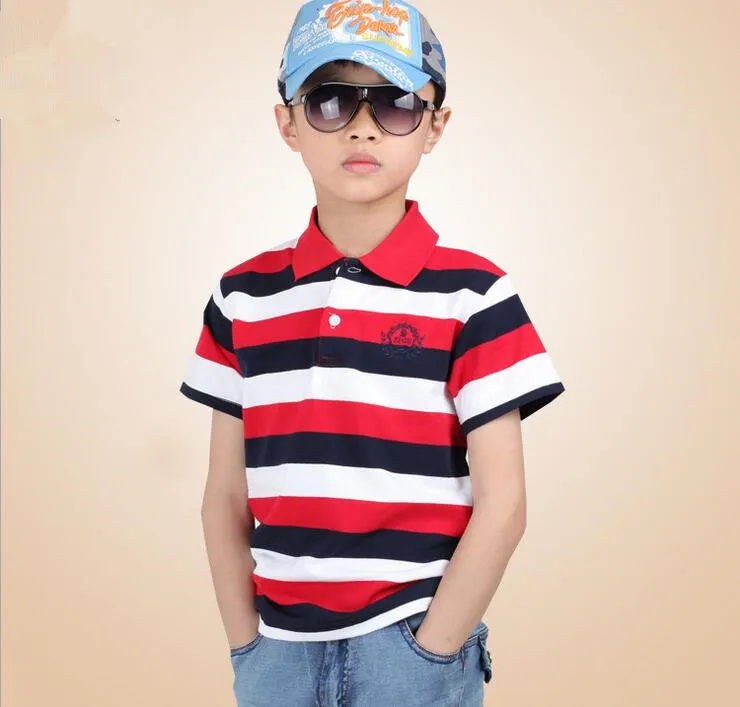 Детская хлопковая рубашка в полоску с коротким рукавом и круглым вырезом|shirt polo