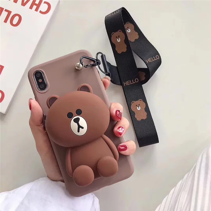 3D Ститч медведь мультфильм молния бумажник силиконовый чехол для телефона iphone X XR