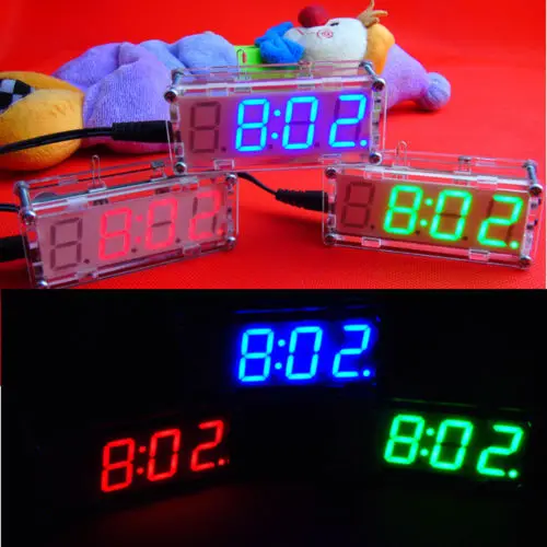 DIY Electronic Microcontroller Kit LED Digital Clock Time Thermometer +case+power supply cable free shipping + tracking number |