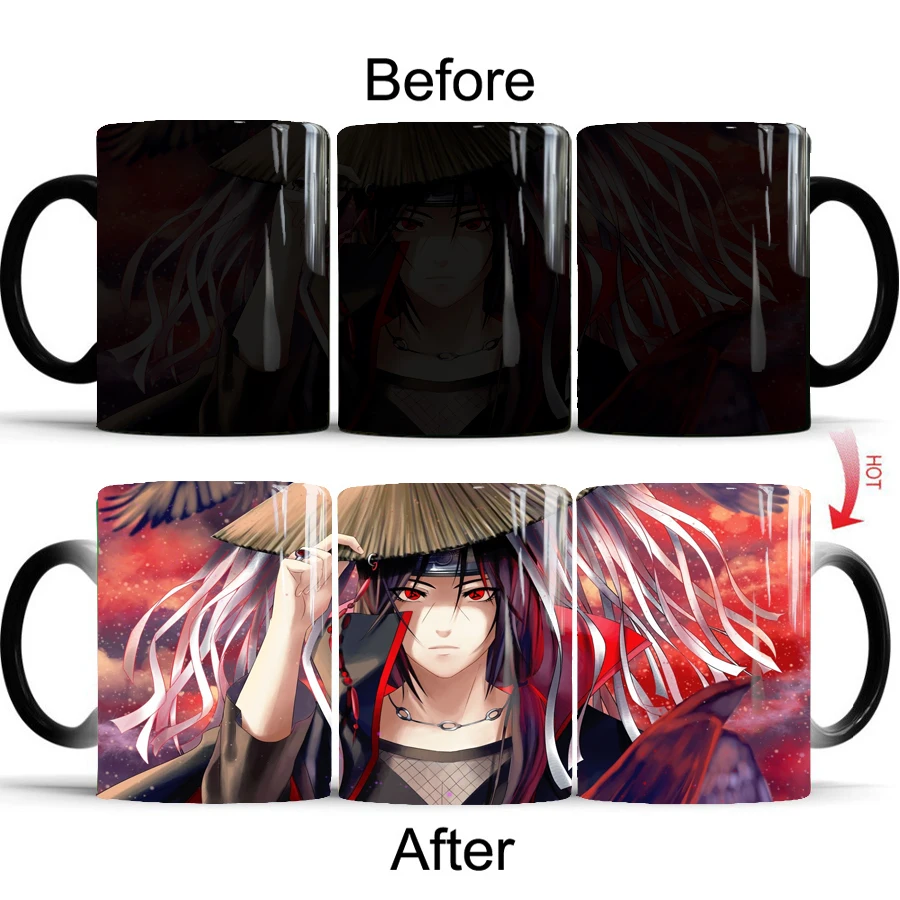 1 шт. Uchiha Itachi кружка, меняющая цвет, 350 мл, Крутое аниме Наруто, фарфоровые кофейные чашки с молоком, подарок на день рождения для мальчика
