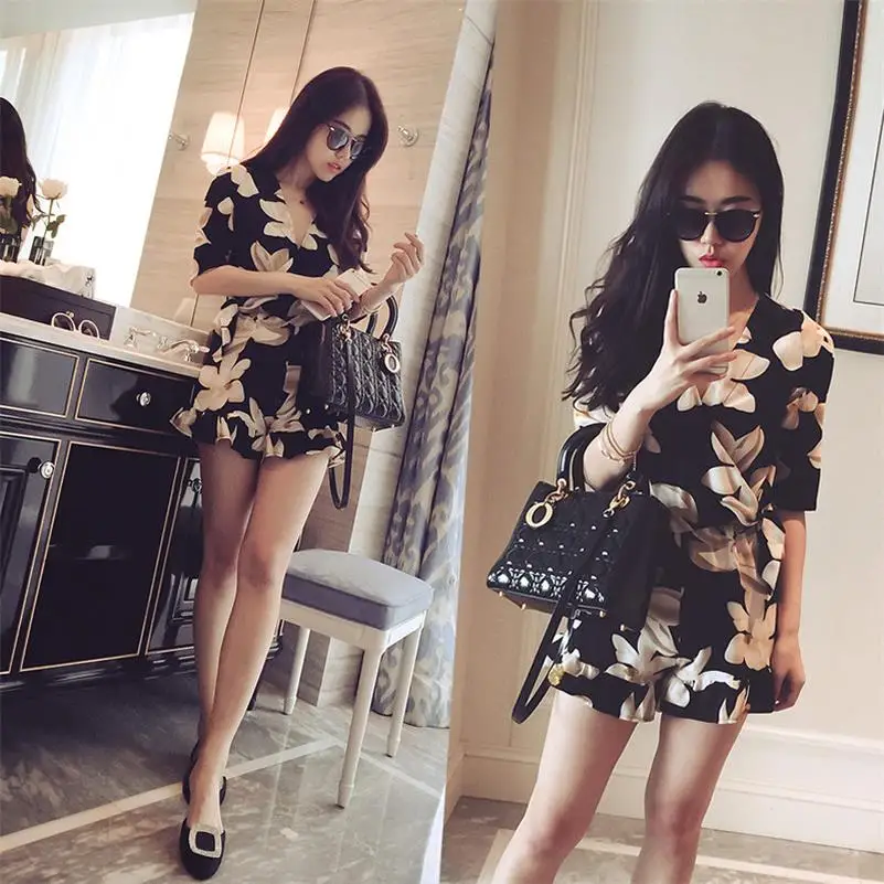 2018 летний Повседневный шифоновый комбинезон с принтом женский короткий