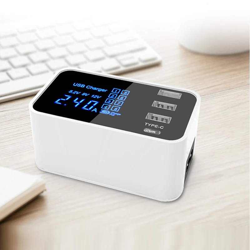 Зарядное устройство с 4 портами USB Type C и светодиодным экраном 18 Вт|Зарядные