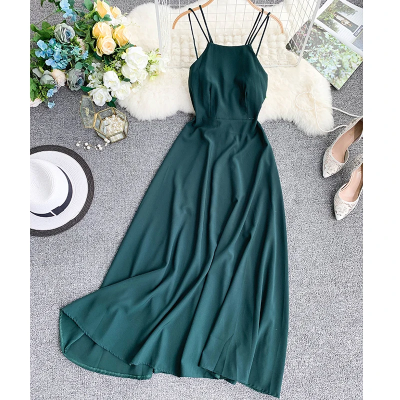 Женское платье бандо с открытой спинкой модное однотонное в стиле ретро