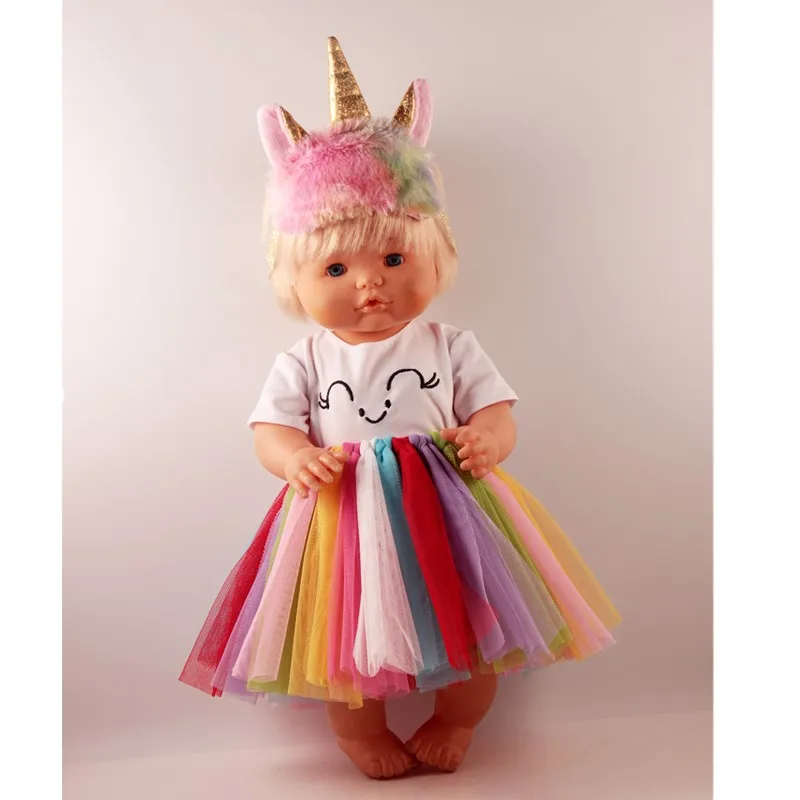 gold set 2 Костюм «Единорог» наряды для 42 см/16 дюймов Nenuco y su Hermanita Детские куклы одежда серебряные ободки с единорогами белая футболка кружевная юбка - Цвет: gold set 2